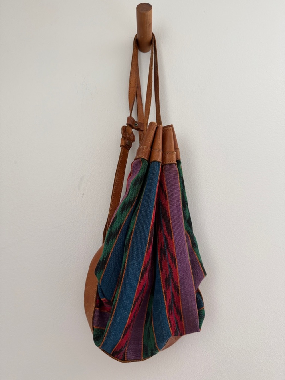 Multi-Color Woven Leather-Trim Bucket Bag